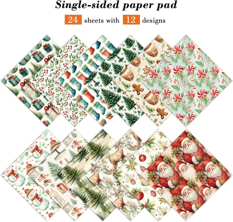 EAMOTOL Christmas Scrapbook Paper Pad 6''x 6'' - 24 Sheets Santa Claus Snowman Patterned Designed Decorative Decoupage Folded Card Material DIY Crafts Wrapping Planners Journals Photo Album - Image 2